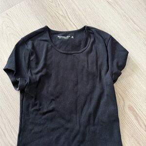 Abercrombie & Fitch Black Ribbed Short Sleeve Top